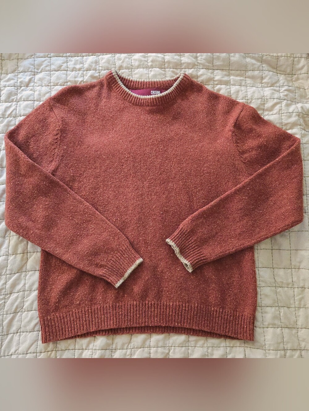 Vintage Cassini Wool Cotton Terracotta Burnt Orange Brown Speckled Sweater Sz M.